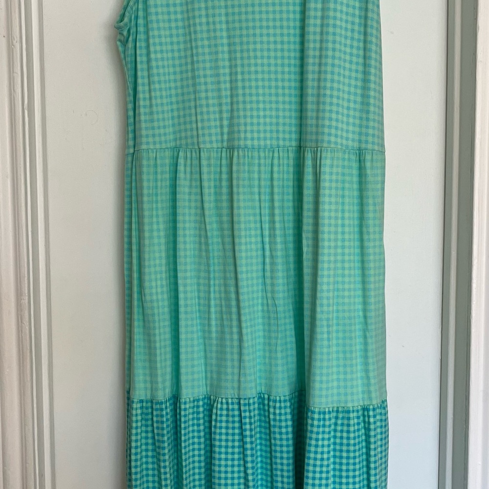 Lands' End Mint Green Gingham Maxi Dress